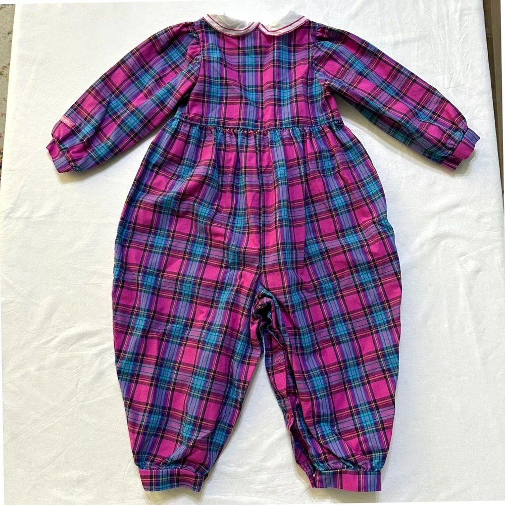 Vintage OshKosh B'gosh Baby Girl‎ Plaid Romper 24M Pink 90s Made in USA Jumpsuit